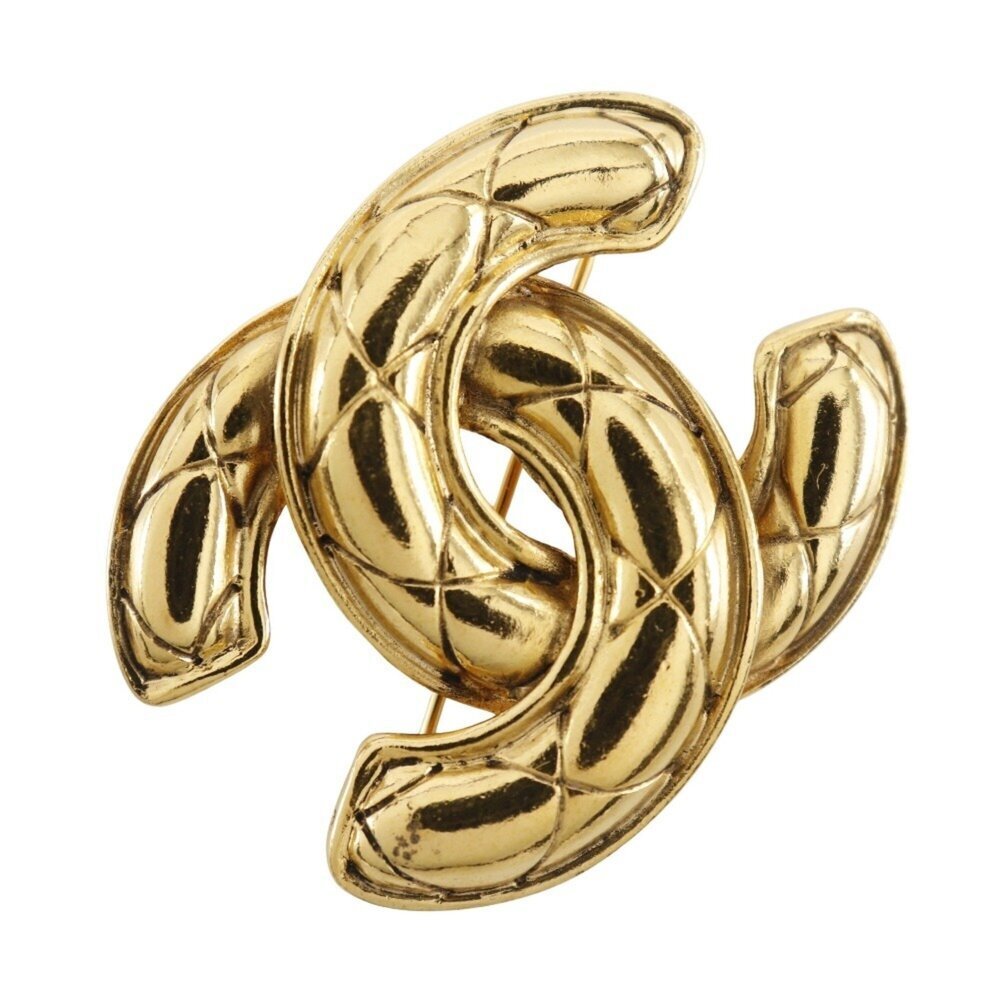 CHANEL Gold Logo Brooch